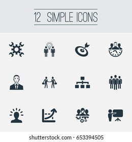 Vector Illustration Set Of Simple Strategy Icons. Elements Staff, Think, Industry And Other Synonyms Increase, People And Service.
