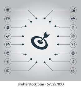 Vector Illustration Set Of Simple Strategy Icons. Elements Time-Management, Head, Done And Other Synonyms Check, Target And Contract.