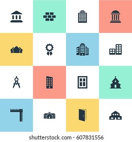 Vector Illustration Set Of Simple Structure Icons. Elements Gate, Residential, Stone And Other Synonyms Edifice, Door And Residential.