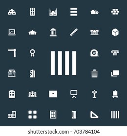 Vector Illustration Set Of Simple Structure Icons. Elements Menu, Islamic Monument, Whiteboard And Other Synonyms Residential, Construction And Stone.