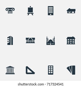 Vector Illustration Set Of Simple Structure Icons. Elements School, Pillar, Islamic Monument And Other Synonyms Home, Mosque And Residental.