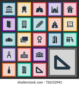 Vector Illustration Set Of Simple Structure Icons. Elements Islamic Monument, Reward, Booth And Other Synonyms Geometry, Downtown And Achievement.