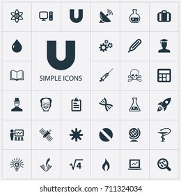 Vector Illustration Set Of Simple Study Icons. Elements Poetry, Pharmacy, Computer And Other Synonyms Syringe, Online And Snow.