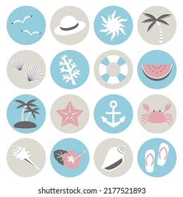 Vector illustration set of simple summer icons