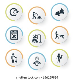 Vector Illustration Set Of Simple Support Icons. Elements Appliances Repair, Specialist, Restoration And Other Synonyms Gardening, Period And Employee.