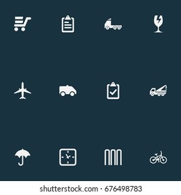 Vector Illustration Set Of Simple Surrender Icons. Elements Trailer, Express Carriage, Automobile And Other Synonyms Trailer, Rain And Trip.