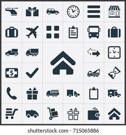 Vector Illustration Set Of Simple Surrender Icons. Elements Complete, Package, Caravan And Other Synonyms Outsource, Caravan And Opposite.