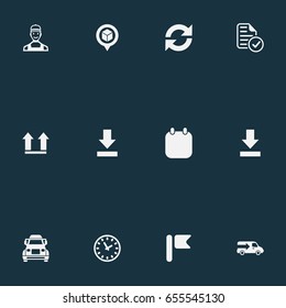 Vector Illustration Set Of Simple Systematization Icons. Elements Bottom Side, Calendar, Flag And Other Synonyms Clock, Repeat And Watch.