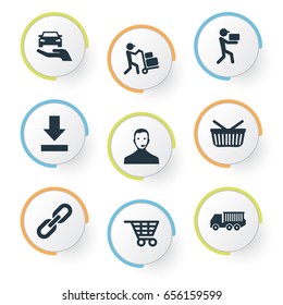 Vector Illustration Set Of Simple Systematization Icons. Elements Bottom Side, Van, Worker And Other Synonyms Link, Truck And Van.