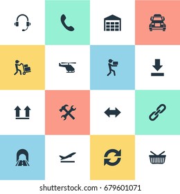Vector Illustration Set Of Simple Systematization Icons. Elements Worker, Renovation, Air Delivery And Other Synonyms Store, Transportation And Storage.