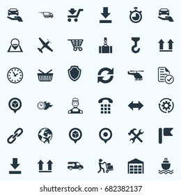Vector Illustration Set Of Simple Systematization Icons. Elements Position Mark, Bottom Side, Courier And Other Synonyms Plane, Chronimetr And Aircraft.