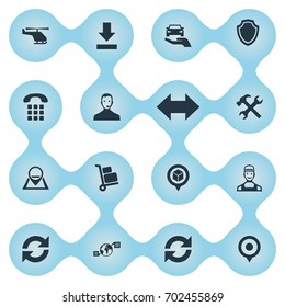 Vector Illustration Set Of Simple Systematization Icons. Elements Location, Global Trade, Renovation And Other Synonyms Logistic, Support And Phone.