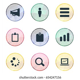 Vector Illustration Set Of Simple Team Icons. Elements Search, Loudspeaker, Personal Badge And Other Synonyms Increase, Growth And Wait.