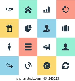 Vector Illustration Set Of Simple Team Icons. Elements Rubbish Can, Agreement, Diagram And Other Synonyms Diagram, Member And Pie.