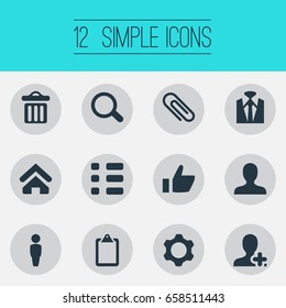 Vector Illustration Set Of Simple Team Icons. Elements Cogwheel, Thumb Up, Approve Person And Other Synonyms Style, Cogwheel And Page.