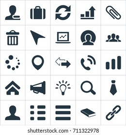 Vector Illustration Set Of Simple Team Icons. Elements Pointer, Rubbish Can, Togetherness And Other Synonyms Connection, Stationary And Book.