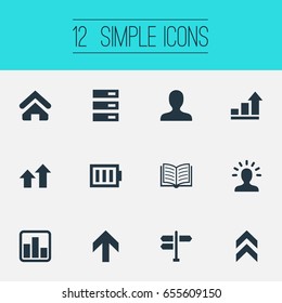 Vector Illustration Set Of Simple Teamwork Icons. Elements Arrow Up, Home, Magazine And Other Synonyms Energy, Graphic And Road.