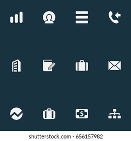 Vector Illustration Set Of Simple Teamwork Icons. Elements Business, Relationship, Suitcase And Other Synonyms Telephone, Connect And Notes.