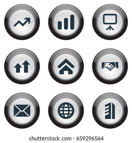 Vector Illustration Set Of Simple Teamwork Icons. Elements Construction, Diagram, House And Other Synonyms Arrow, Success And House.