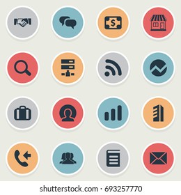Vector Illustration Set Of Simple Teamwork Icons. Elements Magnifier, Information, Store And Other Synonyms Scrutiny, Graph And Interview.