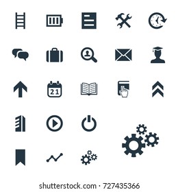 Vector Illustration Set Of Simple Teamwork Icons. Elements Selection, Repair Tools, Discussion And Other Synonyms Cogwheel, Play And Construction.