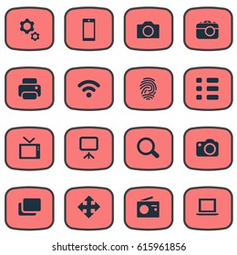 Vector Illustration Set Of Simple Technology Icons. Elements Projector, Television, Photocopier And Other Synonyms Computer, Notebook And List.