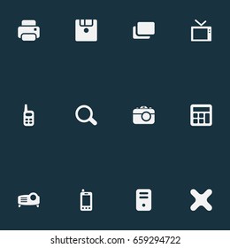 Vector Illustration Set Of Simple Technology Icons. Elements Contact, Remove, Show And Other Synonyms Magnifier, Display And Mobile.