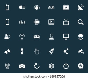 Vector Illustration Set Of Simple Technology Icons. Elements Tv, Cctv, Hand Clock Synonyms Computer, Presentation And Time.