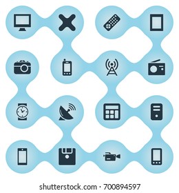 Vector Illustration Set Of Simple Technology Icons. Elements Touch Computer, Tuner, Clock And Other Synonyms Remove, Clock And Remote.