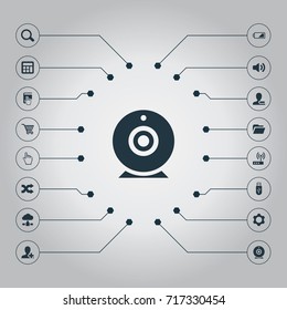 Vector Illustration Set Of Simple Technology Icons. Elements Select, Flash Drive, Memory And Other Synonyms Choose, Cogwheel And Add.