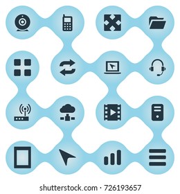 Vector Illustration Set Of Simple Technology Icons. Elements Cube, List, Memory And Other Synonyms Reload, Film And Movie.