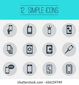 Vector Illustration Set Of Simple Telephone Icons. Elements Business Accessory, Outgoing Calls, Communicating And Other Synonyms Smartphone, Upgrade And Information.