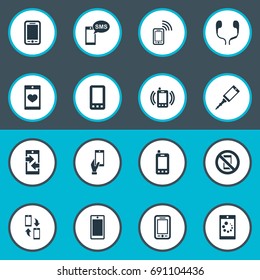 Vector Illustration Set Of Simple Telephone Icons. Elements Coupling Device, Ear Muffs, Display And Other Synonyms Forbidden, Display And Outgoing.