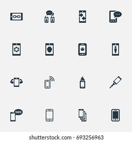 Vector Illustration Set Of Simple Telephone Icons. Elements Sms, Front Camera, Contact And Other Synonyms Casing, Upgrade And Smartphone.