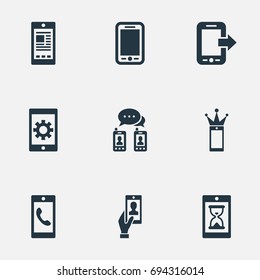 Vector Illustration Set Of Simple Telephone Icons. Elements Repair, Waiting, Missing Ring And Other Synonyms Tablet, Media And Settings.
