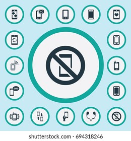 Vector Illustration Set Of Simple Telephone Icons. Elements Outgoing Calls, Forbidden, Downloading And Other Synonyms Telephone, Envelope And Mail.