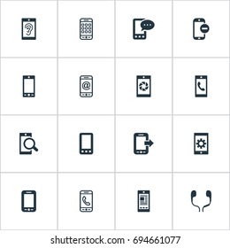 Vector Illustration Set Of Simple Telephone Icons. Elements Calling, Sms, Communicating And Other Synonyms Ring, Earphone And Communicating.