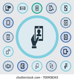 Vector Illustration Set Of Simple Telephone Icons. Elements Outgoing Calls, Touchscreen, Tune And Other Synonyms Touchscreen, Transfer And Shutter.