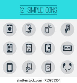 Vector Illustration Set Of Simple Telephone Icons. Elements Numbers, Hearing, Inbounding And Other Synonyms Incoming, Gadget And Ear Muffs.