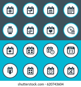 Vector Illustration Set Of Simple Time Icons. Elements Heart, Leaf, History And Other Synonyms Gear, Special And Planner.