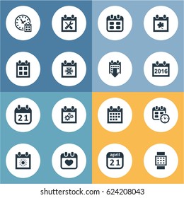 Vector Illustration Set Of Simple Time Icons. Elements History, Agenda, Snowflake And Other Synonyms April, Snowflake And Data.