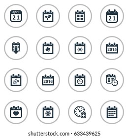 Vector Illustration Set Of Simple Time Icons. Elements Agenda, Leaf, Reminder And Other Synonyms Gear, Almanac And Spring.