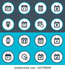 Vector Illustration Set Of Simple Time Icons. Elements Event, Remembrance, Intelligent Hour And Other Synonyms Leaf, Snowflake And Day.