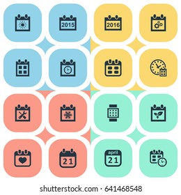 Vector Illustration Set Of Simple Time Icons. Elements Reminder, Annual, Agenda And Other Synonyms Plant, Smart And Day.