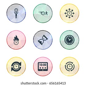 Vector Illustration Set Of Simple Time Icons. Elements Arrows, Chronometer, Repetition And Other Synonyms Chronometer, Rush And Interval.