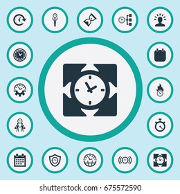Vector Illustration Set Of Simple Time Icons. Elements Progress, Intellect, Velocity And Other Synonyms Management, Mind And Meeting.