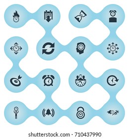 Vector Illustration Set Of Simple Time Icons. Elements Direction, Hourglass, Velocity And Other Synonyms Fire, Timer And Progress.