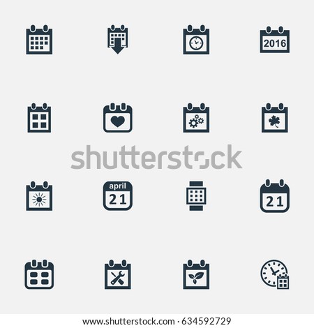 Vector Illustration Set Of Simple Time Icons. Elements Date Block, Renovation Tools, Remembrance And Other Synonyms Almanac, Agenda And Summer.