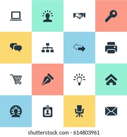 Vector Illustration Set Of Simple Trade Icons. Elements Password, User, Chatting And Other Synonyms Laptop, Member And Talking.