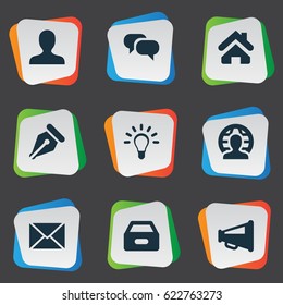 Vector Illustration Set Of Simple Trade Icons. Elements Anonymous, Home, Inbox And Other Synonyms Anonymous, Human And Loudspeaker.